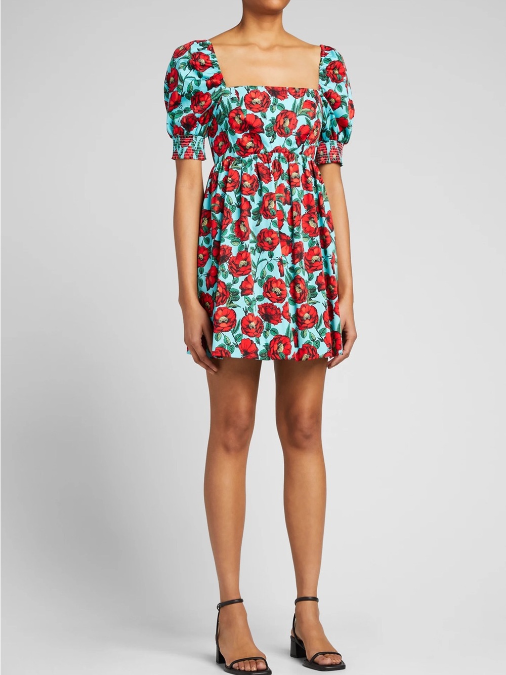 Alice & Olivia Reyna Babydoll Smocked Puff Sleeve Dress 10 Floral Wedding Guest